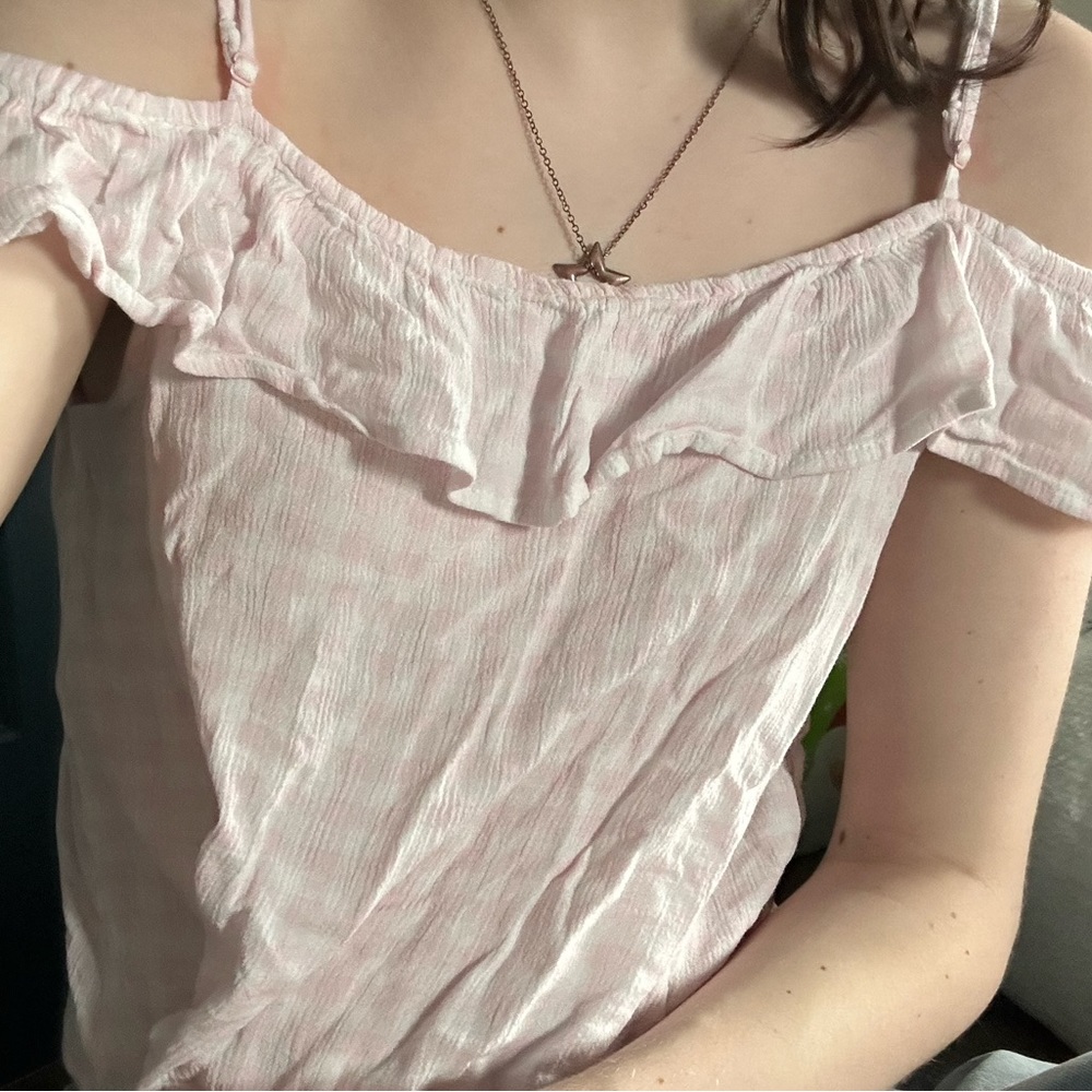 aeropostale “coquette” crop top/ off the shoulder top, adjustable straps pink